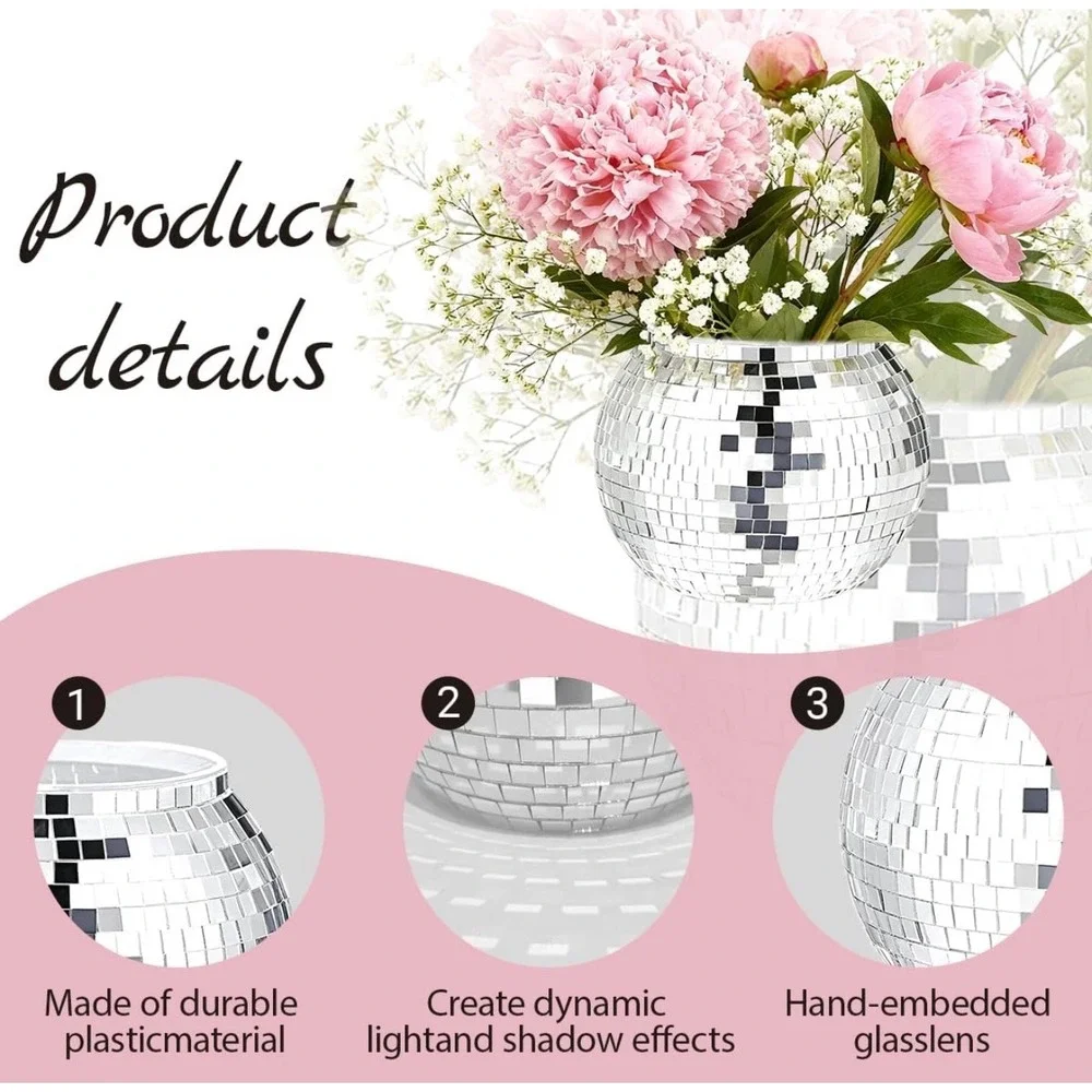 NWT 6 Pc Silver Disco Ball Mirror Vases Planters Wedding Centerpieces 4